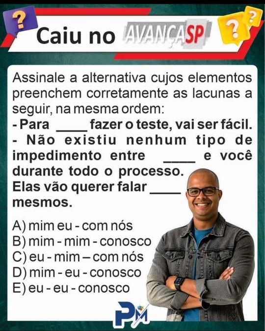 Questão da banca Avança SP sobre pronomes